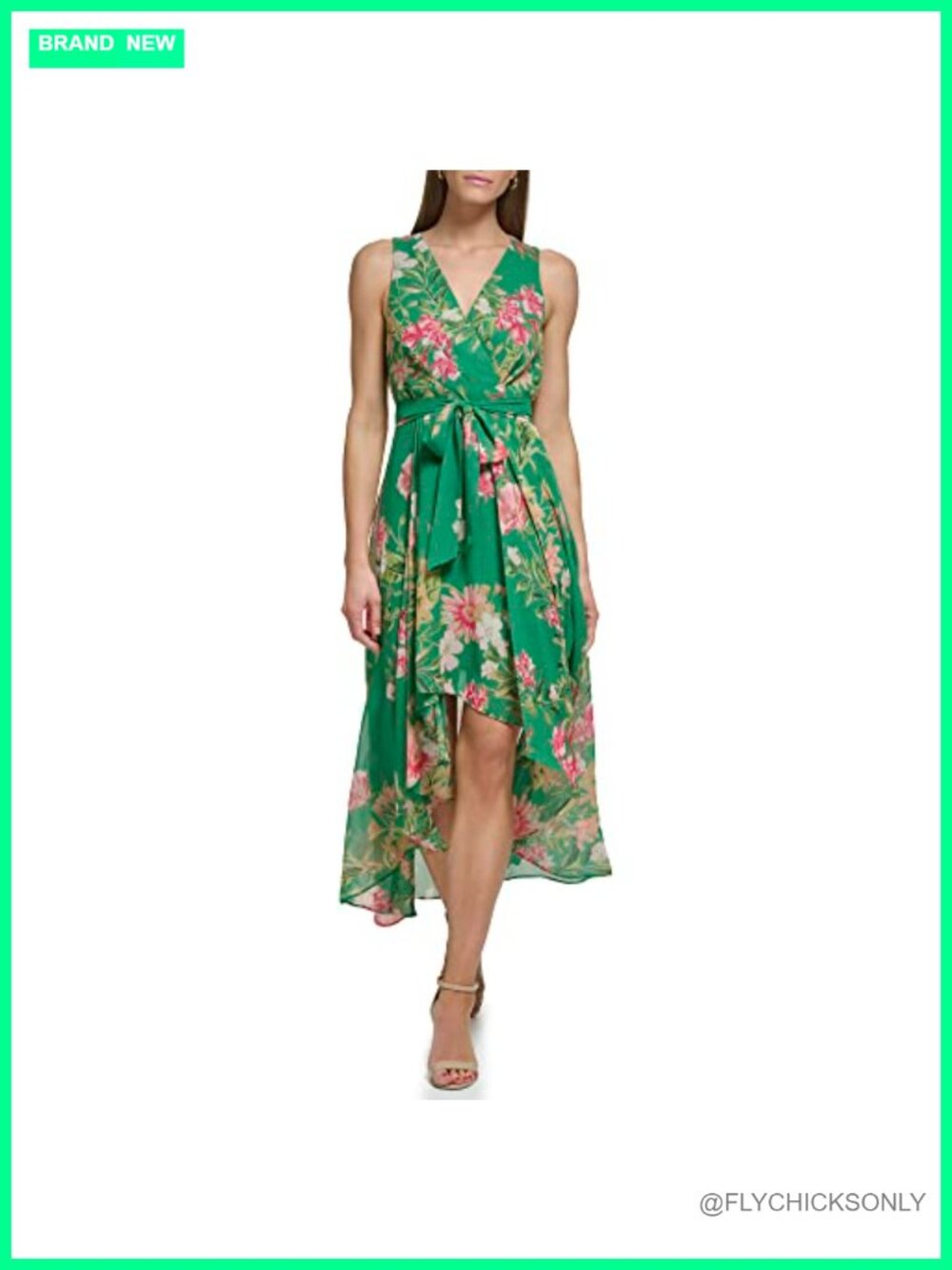 Surplus Hi-Lo Maxi Sleeveless Floral Chiffon A-Line Wedding Guest Dress